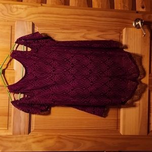 Brittany Black lace cold shoulder top, size medium, wine color.